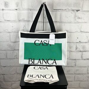 Casablanca Tennis Club Knit Logo Shopper Tote Bag White Green Black